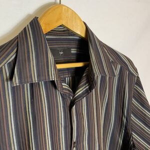 Zegna Brown Tan Cream Striped Cotton Twill  LS Button Front Shirt Size 17.5/EU44